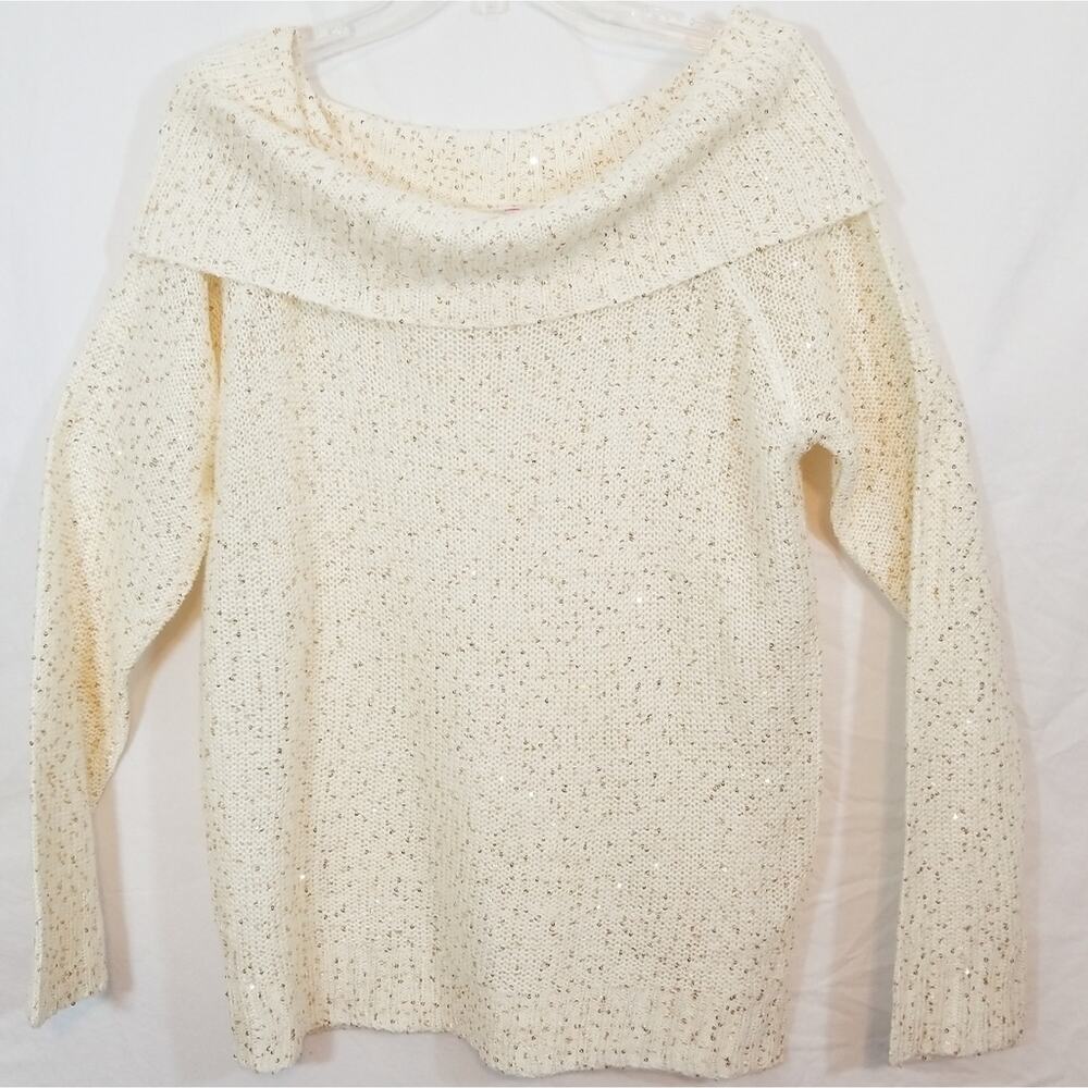 Cream & gold sequin cowl neck sweater XXL 19